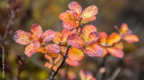 Close up of Autumn leaves with vibrant orange and red colors.