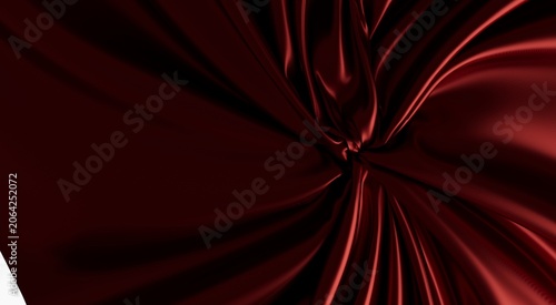 Luxurious dark red satin cloth with flowing drapes and intricate folds, suggesting elegance.