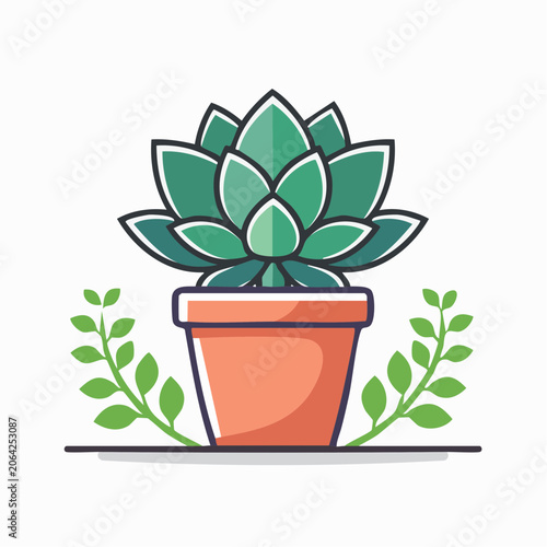 Stylized Illustration of a Succulent Plant in a Terracotta Pot