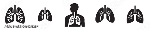Schilderij op canvas Black silhouette icons of human lungs and torso.