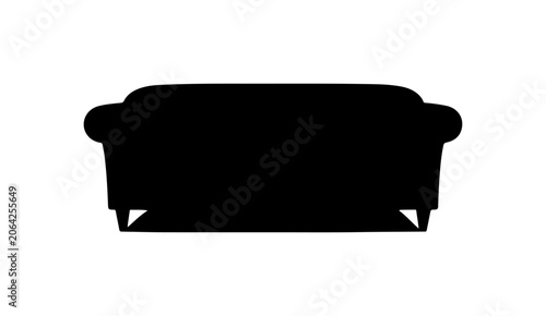 Black sofa silhouette, modern furniture icon, minimalist couch shape, interior design element