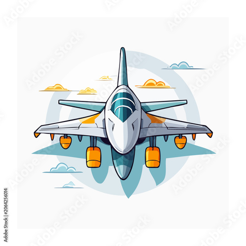 Flat design airplane with sun and clouds