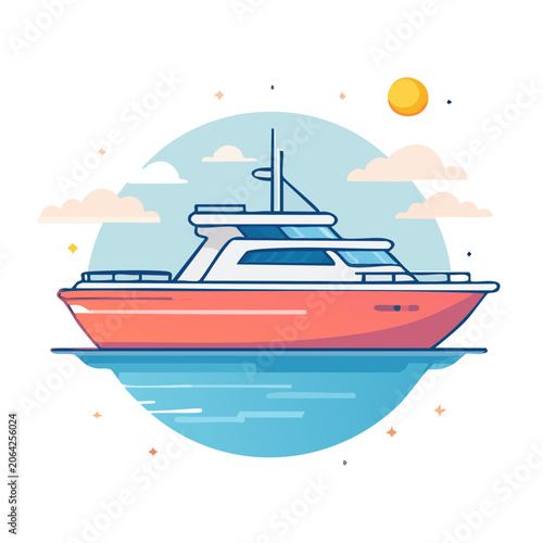 Flat design 3D render of a cruise ship on ocean