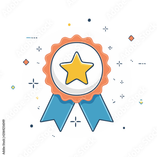 Flat design award ribbon with star and confetti