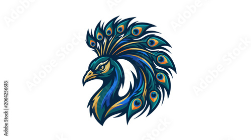 Photography Peacock head with colorful feathers.