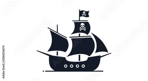 Obraz na płótnie Pirate Ship Black Silhouette Icon.