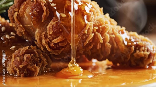 Crispy fried chicken drizzled with golden honey sauce
