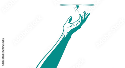 Stylized hand reaching for breaking cracked surface