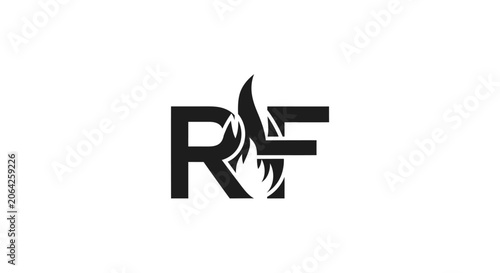 Stylized letters R F logo with integrated flame design