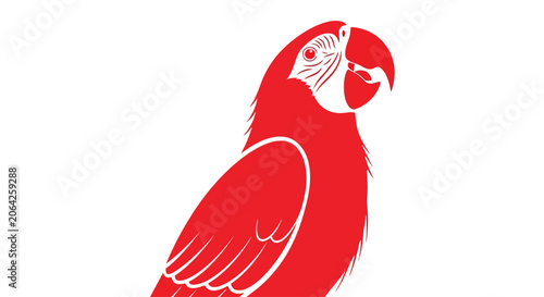 Stylized red macaw parrot bird illustration on white background
