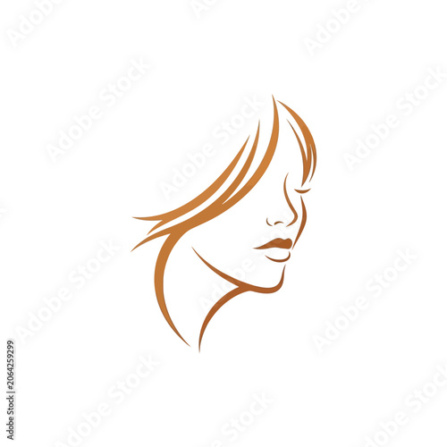 Stylized woman face profile with elegant flowing hair