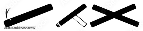 Fotografía Stop smoking icon set with solid black icon on white background featuring crosse