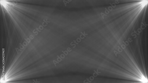 Abstract white spotlight beams on dark background, cinematic stage lighting effect