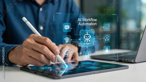 Person using a digital pen on a tablet for ai workflow automation in the office