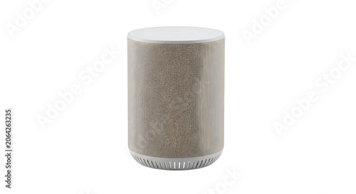 Gray fabric speaker with white and base isolated on a transparent background