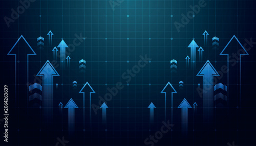 Billede på lærred Dark green gradient abstract business background with glowing upward moving arrow lines
