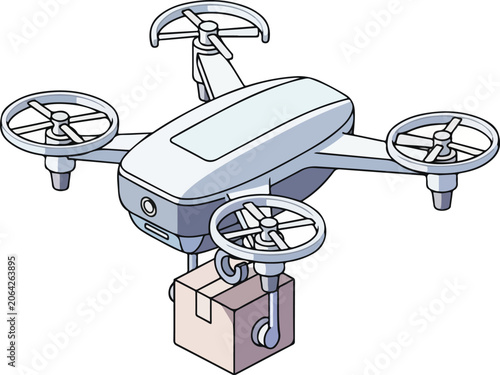 Modern drone with four propellers for delivery or filming
