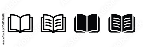 Open Book Icon Vector Featuring Simple Book Symbols for Education, Reading, and Knowledge Applications