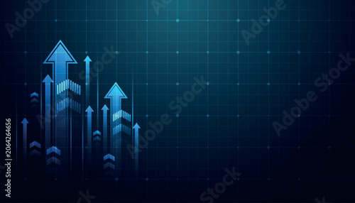 Photos Dark green gradient abstract business background with glowing upward moving arrow lines