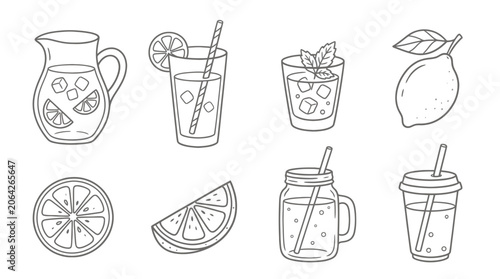 Obraz na plátne Hand-drawn Lemonade Drinks and Citrus Fruits Collection - Fresh Summer Beverages