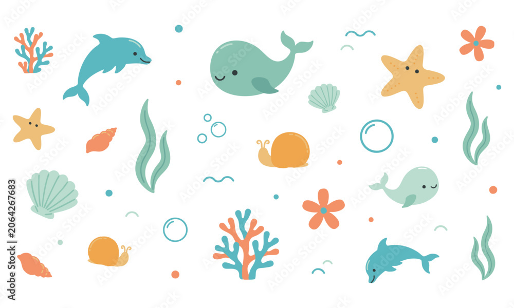 Obraz premium Cute Sea Life Pattern For Nursery And Kids Decor.