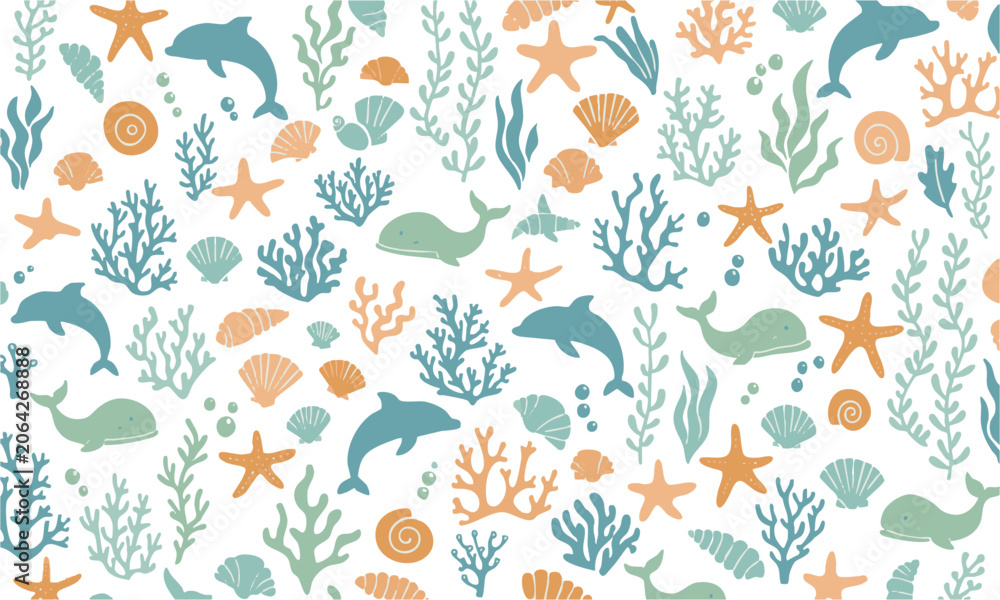 Fototapeta premium Child Friendly Ocean Life Surface Pattern.