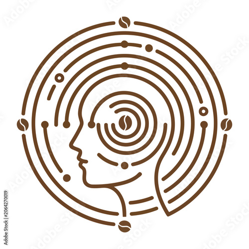 Bild auf Leinwand Human head profile with coffee beans and stimulating circular lines