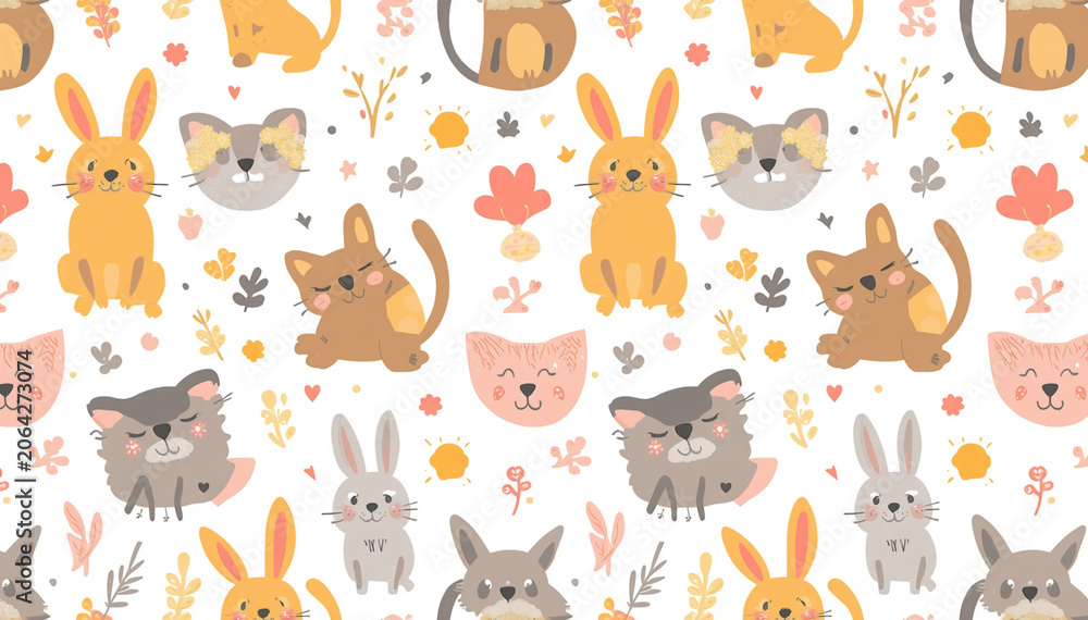Fototapeta premium Illustrative Doodle abstract cute hand drawn animal pattern 