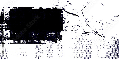 Photos A stark, abstract composition featuring a bold black rectangle overlaid with fragmented lines and subtle textured patterns, creating a sense of digital decay or noise