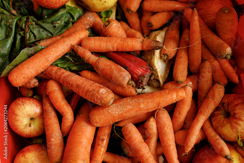 Φωτογραφία A close up view of a bountiful harvest of fresh carrots and apples