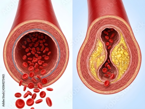 Side by Side Comparison of Healthy Artery and Blocked Artery with Plaque