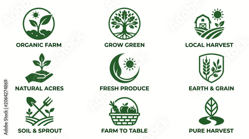 Fotografie Green leaf icons for organic farm.
