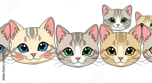 Tableau sur toile Adorable tabby cat heads with expressive eyes in kawaii anime style