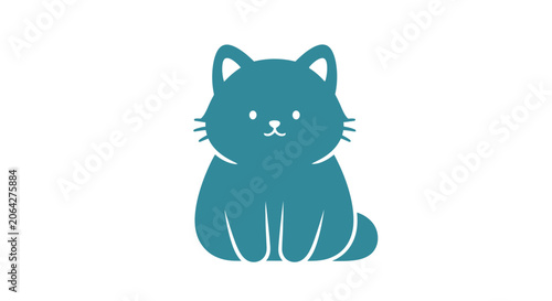Teal Cat Silhouette Sitting Down Facing.