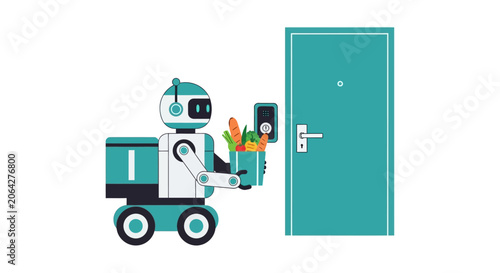 Autonomous Grocery Delivery Robot Bringing Fresh Vegetables to Doorstep, Future Technology Concept