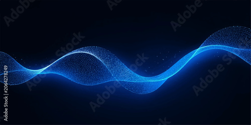 Abstract futuristic blue glowing wave landscape with connected wireframe lines, luminous mesh pattern, flowing geometric surface, abstract light effects and modern background texture.
