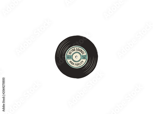 Tableau sur toile Retro Vinyl Record Sticker Design Showing High‑Fidelity Label, Side A Groove Det