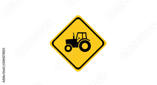 Yellow warning sign with black tractor icon on white background