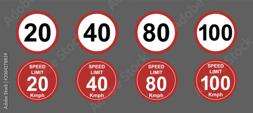 Obraz na płótnie Set of road traffic speed limit signs with numbers isolated on transparent backg