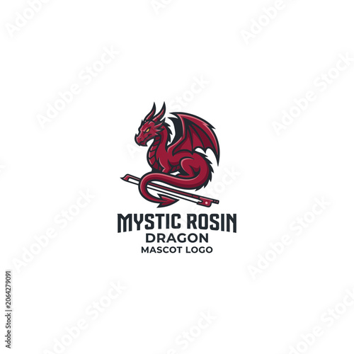 Mystic Rosin Crimson Dragon Mascot Perched On Pole With Spread Wings Curling Tail And Bold Sports Style Typography Vector Illustration