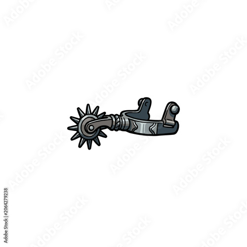 Western Rowel Spur With Star‑Shaped Spiked Wheel And Curved Metal Shank Designed For Horseback Riding Gear Vector Illustration
