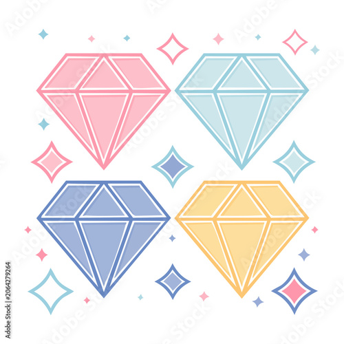 Colorful Diamond Gemstone Illustration Set