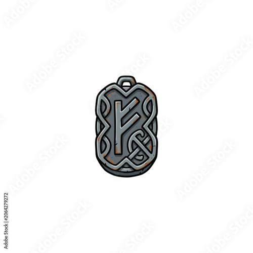 Weathered Norse Runic Amulet Pendant Displaying Intricate Interlaced Knotwork Pattern With Rusted Aged Metal Finish And Hanging Loop Vector Illustration