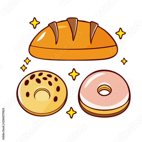 Flat Design Illustration of Bread and Donuts