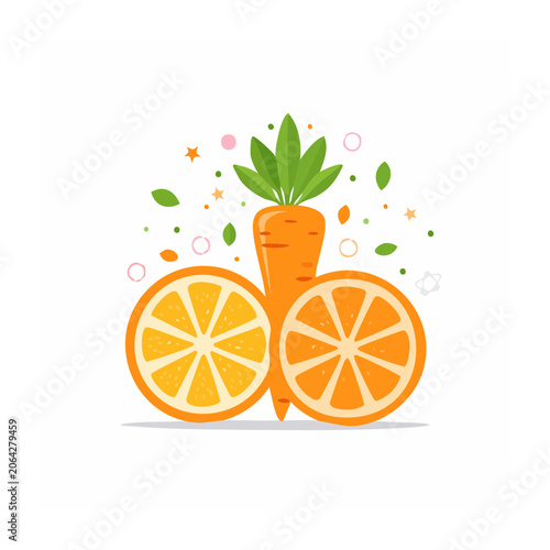 Flat Design Illustration of Carrot and Orange Slices