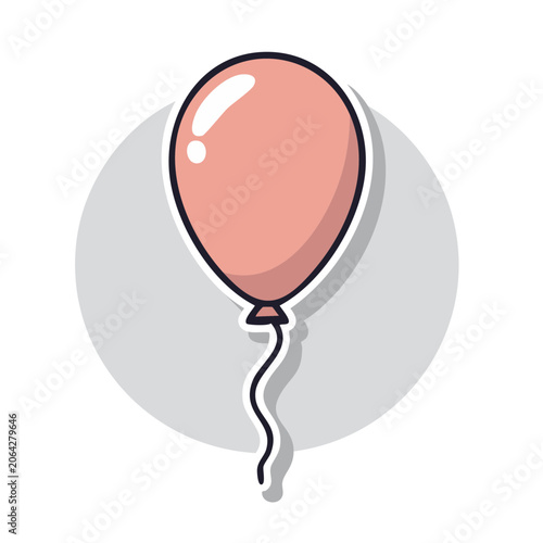 Pink balloon icon with string on gray background
