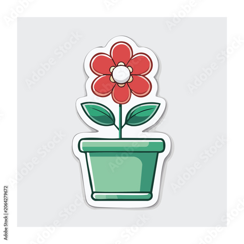 Red flower in green pot flat illustration