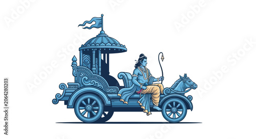 Vászonkép Lord krishna driving a divine chariot styled as a classic car