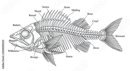 Obraz na plátně Fish skeleton anatomy diagram with bone structures and labels