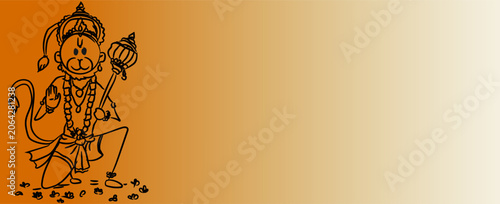 Lord Hanuman Stick Figure Illustration Banner with Gada, Blessing Hand,